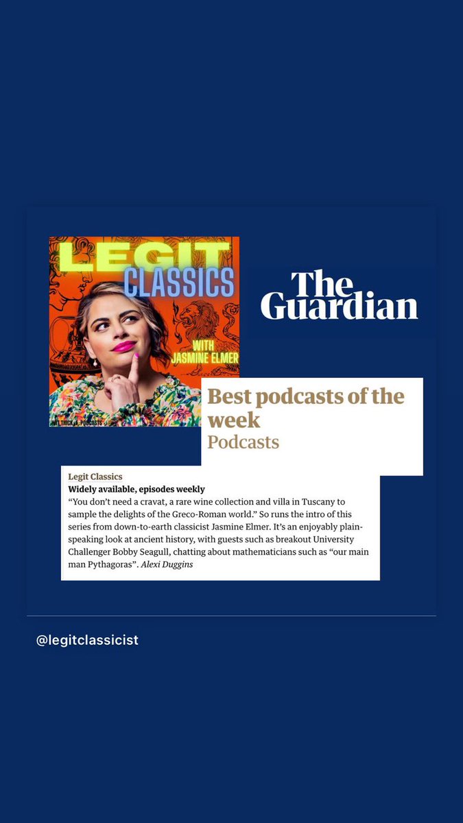 jasmine_elmer's tweet photo. I’m in the GUARDIAN today! Whoop! Enjoy the first episode which is out NOW! @guardian @HatTrickProd
#ClassicsTwitter #newpodcastepisode #newpodcast https://t.co/alv9rm7e9o