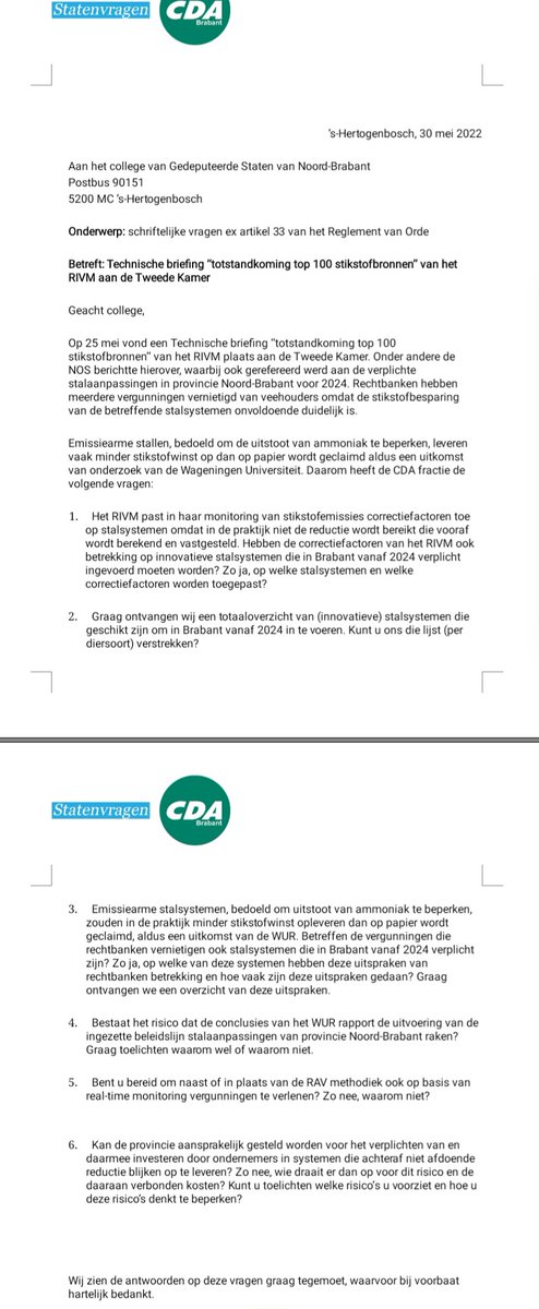 Nav technische briefing <a href="/rivm/">RIVM</a>. Waar vervolgen <a href="/NOS/">NOS</a> over berichtte en refereerde aan stalaanpassingen in <a href="/Brabant/">Provincie Noord-Brabant</a> voor 2024. Als <a href="/CDABrabant/">CDA Brabant</a> onderstaande vragen ingediend. Boeren zijn bereid te innoveren voor reductie, maar dan wel met de juiste,bewezen systemen. #goedwerkosttijd!