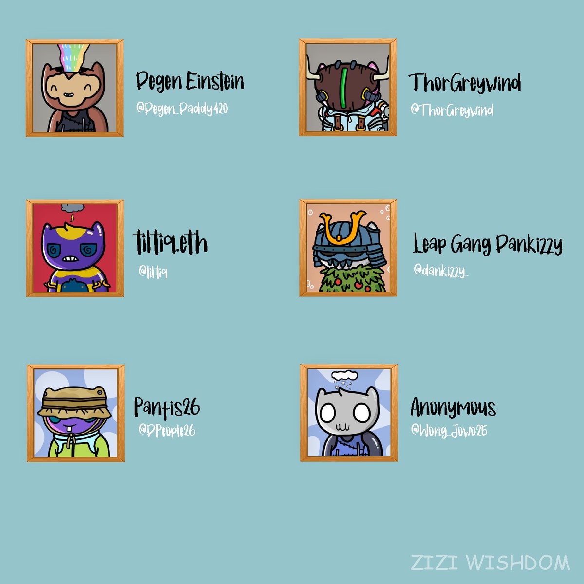 ☘️WINNERS <a href="/SpacebooNFT/">Space Boo</a> #ZIZIFICATION
Congratz to our new winners! <a href="/GioZanolino/">Zano</a> is going to personally make them for you. Make sure to follow our twitter or join our discord 💙!

✅ <a href="/Degen_Daddy420/">Ivan Einstein</a> 
✅ <a href="/ThorGreywind/">ThorGreywind</a> 
✅ <a href="/tiltiq/">tiltiq</a> 
✅ <a href="/dankizzy_/">Space Rider Dankizzy</a> 
✅ <a href="/DPeople26/">Panfis26</a> 
✅ <a href="/Wong_Jowo25/">Anonymous $XAGE</a>