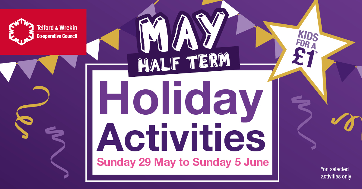 TelfordWrekin's tweet photo. Half Term Day 1 🥳

Keep the kids busy during their week off with Telford &amp; Wrekin Council Leisure's latest holiday brochure. 

Great value for money with Kids4£1 activities, plus a jubilee offer for Telford Ice-Rink 👑 

View the programme here 👇
https://t.co/PSpm5iYq2q https://t.co/KBFlZje7My