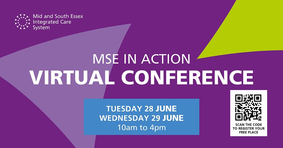Join a two-day virtual conference for health and care professionals across mid and south Essex. Networking opportunities, working discussions,  keynote speakers and live learning workshops! Tues 28 June – Wed 29 June, 2022, 10am – 4pm.  #MSEInAction orlo.uk/LQmTq
