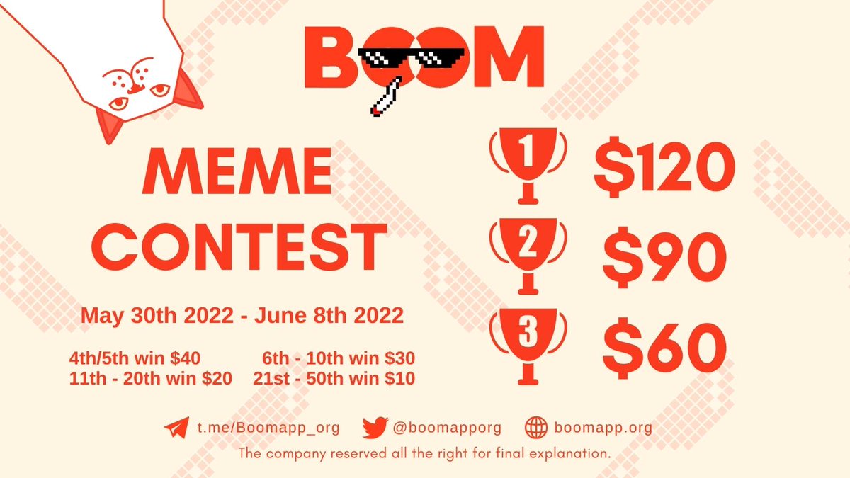 boomapporg's tweet image. Hit us with your best #meme!🤩

💰Best meme gets $120 - Total $1000 prize pool!
✅Create a meme about Boom or #SocialFi;
✅The best meme with the most engagement will win;
⏰May 30th 9am UTC - June 8th 9am UTC;
🚀Fill &amp;amp; join: forms.gle/ui8Y8zk51QuyNg…

#web3 #nft #airdrop #giveaway