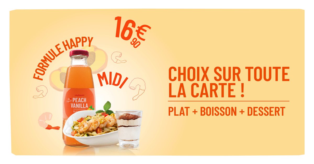 💥Elle est de #RETOUR !💥

Notre chère formule #Happy #Midi, de nouveau parmi nous pour une durée de 2 semaines.

1 plat + 1 boisson + 1 dessert pour 16,90€ seulement !

De quoi vous régaler à l’heure du déjeuner😋

*valable en semaine, de 11h à 16h jusqu’au vendredi 10 juin*
