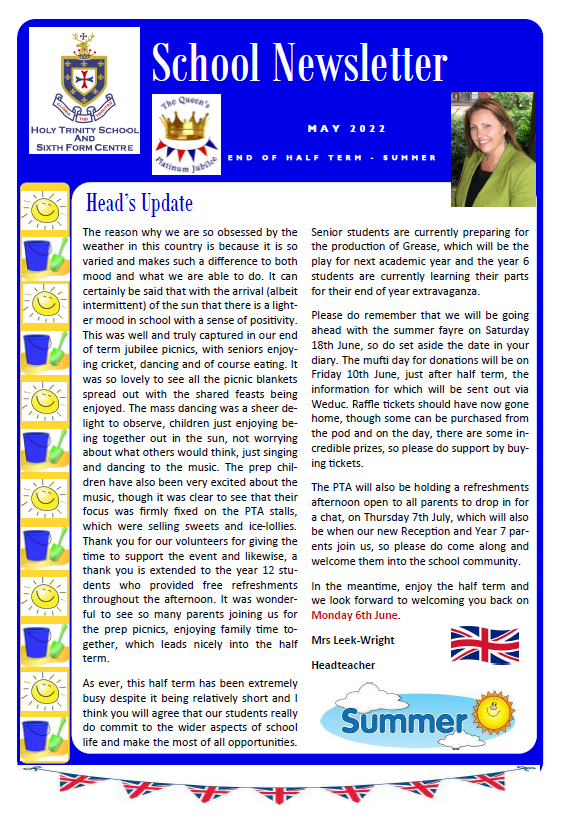 End of Half Term Newsletter - Summer
facebook.com/holytrinitykid…