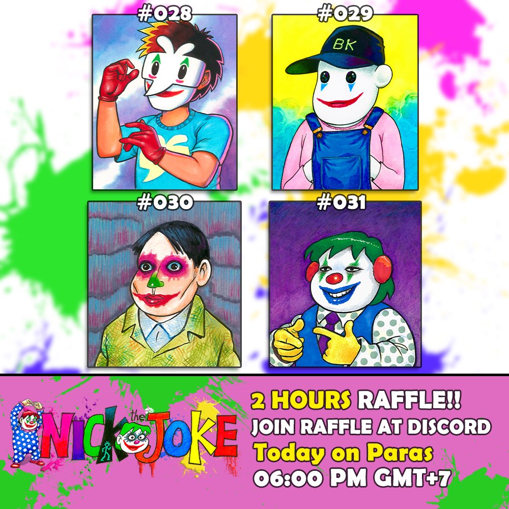 New Drop on “NICK THE JOKE” 🤡

Today🔥06:00PM GMT+7 

Raffle Duration: 2 Hours 

Join our Discord discord.gg/hg6hNzBgRE

Paras:paras.id/collection/nic…

@ParasHQ #NFTCommunity #NFTTHAILAND #PARASnft #NicktheJoke