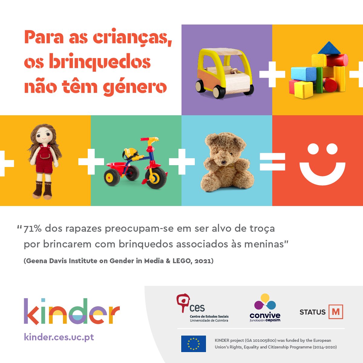 ces_uc's tweet photo. O projeto KINDER irá aliar-se às celebrações do Dia Mundial da Criança, em Portugal, com o lançamento da campanha “Para as crianças, os brinquedos não têm género”, para promover os direitos e o bem-estar das crianças #KINDERproject https://t.co/yo6aHfrmrs