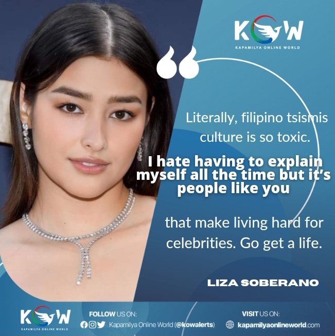May paalala si Liza Soberano sa ating mga Marites na nagpapaniwala sa chismis. 😆

"Literally, filipino tsismis culture is so toxic. I hate having to explain myself all the time but it’s people like you that make living hard for celebrities. Go get a life." - <a href="/lizasoberano/">Liza Soberano</a>