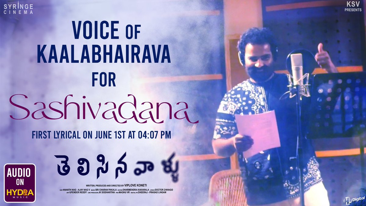 #SashiVadana from #Telisinavaallu to string your hearts with the Magical Voice <a href="/kaalabhairava7/">Kaala Bhairava</a> 🎙🎶 On June 1st ! 

A <a href="/SricharanPakala/">Sricharan Pakala</a> Musical 🎹 

▶️ youtu.be/kGlE8A48F_s

#KSV <a href="/iramkarthik/">Ram Karthik</a> @IamHebahPatel
<a href="/Viplove_species/">Viplove k</a> #AnanthNag #AjayNag @_HiDigital <a href="/vrmadhu9/">Madhu VR</a>
