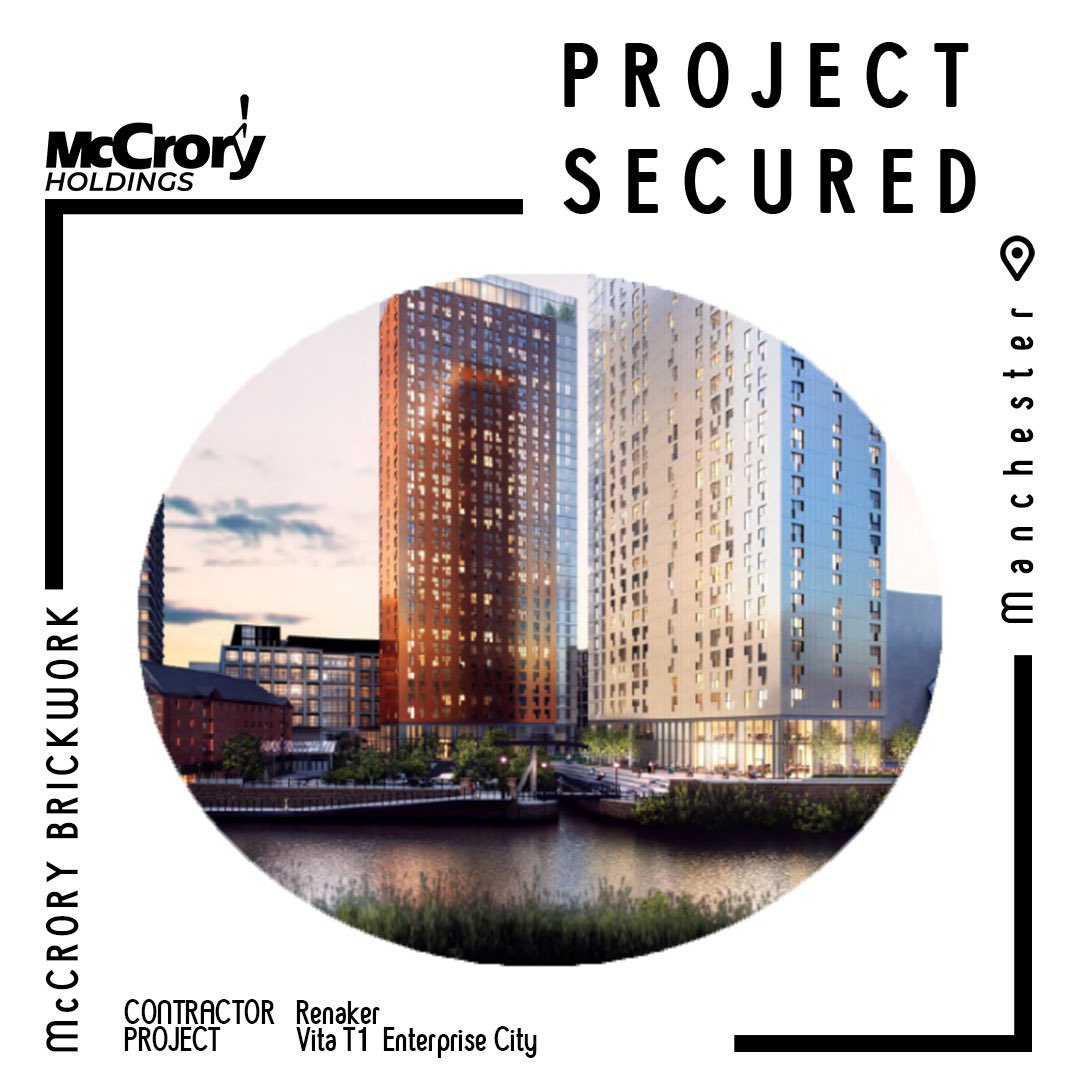 📍 Manchester
🏗<a href="/Renaker_/">Renaker</a> 

We have successfully secured our first contract with main contractor Renaker. As part of our ongoing involvement in the Enterprise City development, McCrory will now undertake the internal blockwork and wind posts on the Vita T1 residential development