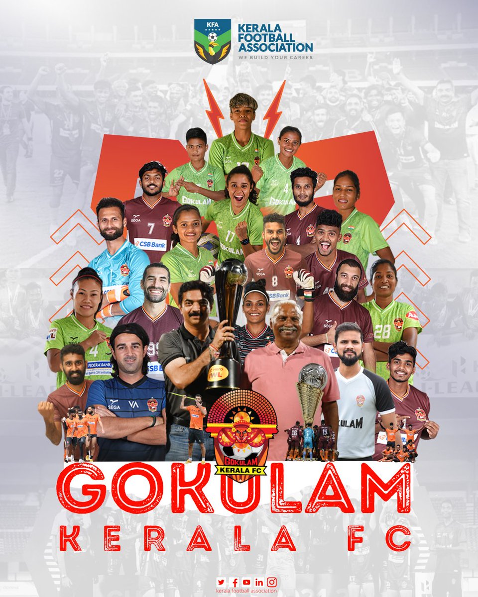 Kerala Football Association (@keralafa) on Twitter photo As the 2021-22 season comes to an end, we wholeheartedly appreciate GKFC for creating History with 2 back to back titles in I League & IWL. We thank the 2 Mighty Pillars of the club, Shri. <a href="/GokulamGopalan/">Gokulam Gopalan</a> & Shri. Praveen V C for helping Kerala regain Dominance in Indian Football. As the 2021-22 season comes to an end, we wholeheartedly appreciate GKFC for creating History with 2 back to back titles in I League & IWL. We thank the 2 Mighty Pillars of the club, Shri. <a href="/GokulamGopalan/">Gokulam Gopalan</a> & Shri. Praveen V C for helping Kerala regain Dominance in Indian Football.