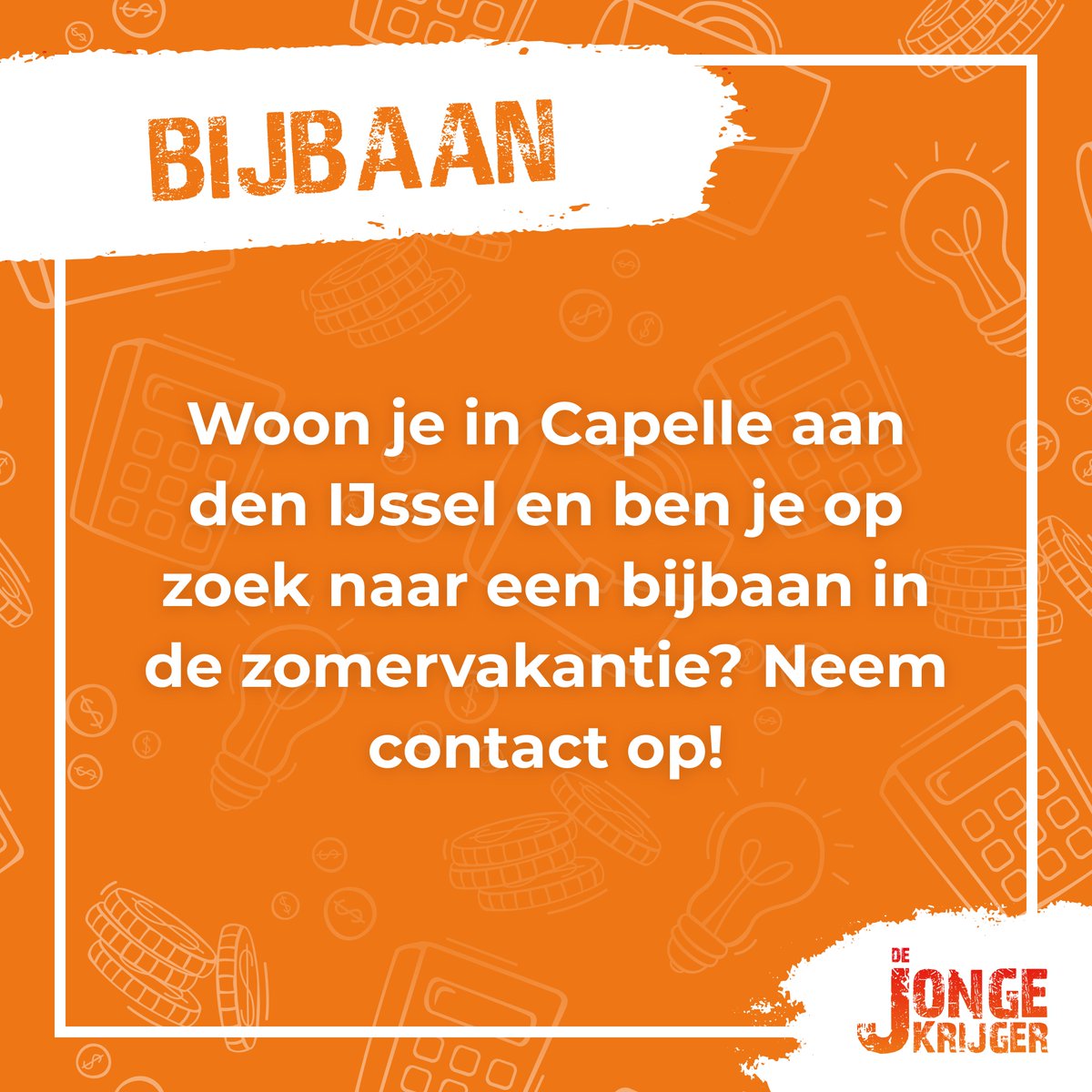 Woon je in Capelle aan den IJssel en ben je op zoek naar een bijbaan in de zomervakantie? Neem contact met ons op en we helpen je gratis info@jongekrijger.nl 💪