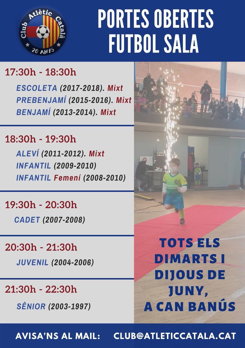 Horaris Entrenaments i Portes Obertes del mes de Juny a partir del dijous dia 2!