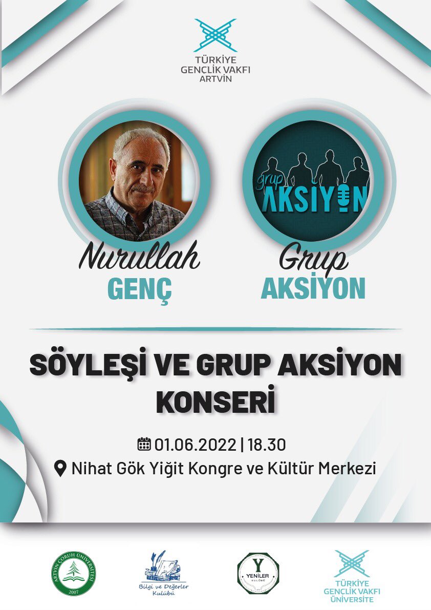 Programımıza siz değerli dostlarımızı bekliyoruz.

Yer: Artvin Çoruh Üniversitesi 
        Nihat Gökyiğit Kongre ve Kültür Merkezi

Tarih: 1 Haziran Çarşamba
Saat: 18.30