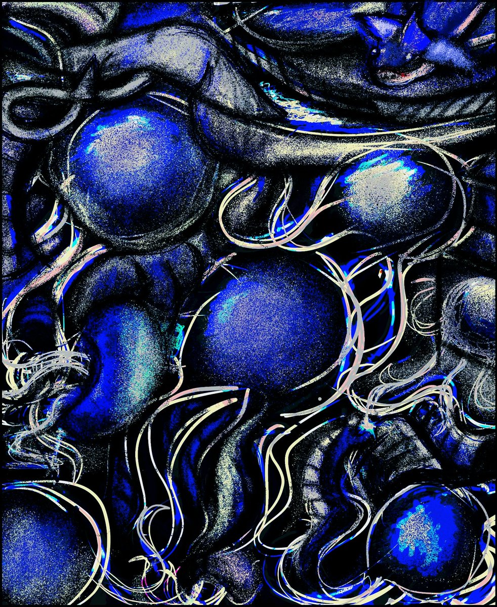 An abstract art of aquatic creatures
Swarming together 

#aquaticillstration  
#artsy #ideas #artform #dedication #natureart #naturecreatures #artist #beautifulartwork #jellyfishpack #swarming #stingray #abstractideas #roaming #seaart #aquaticreatures #wacomtablet #abstractart