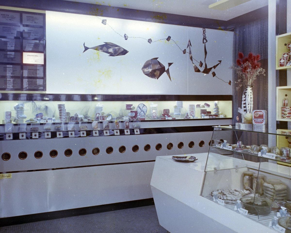EastOfGMT's tweet photo. Tinned fish shop in Budapest, Hungary - 1962.

(photo: Fővárosi Fotó Vállalat) https://t.co/KFYjseMl2R