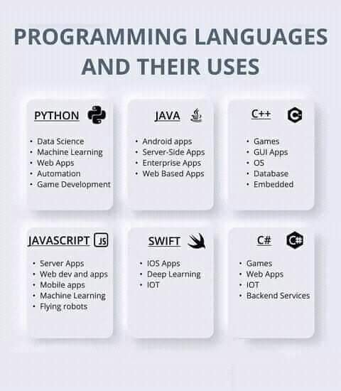 AjayOmNaagar's tweet photo. Programming languages and their uses https://t.co/9FhIxOaKQR
