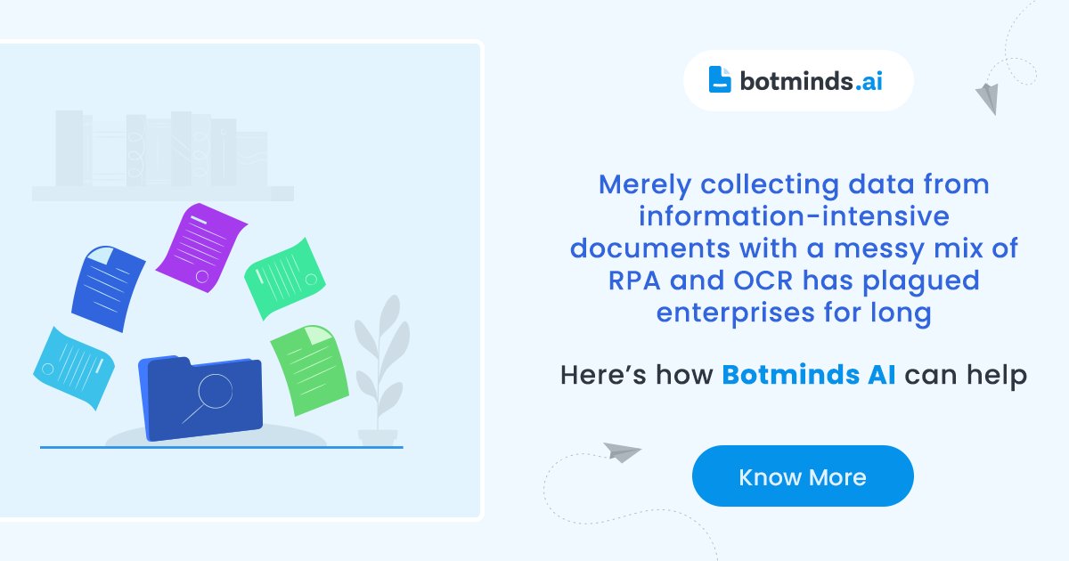 While simple rules-based RPA offers speed and reduced manual intervention, it's not equipped to handle multifarious document-based processes.

Botminds AI can handle it all

if you want to see yourself 👉 hubs.ly/Q01bGK110

 #rpa #intelligentdocumentprocessing
#automation