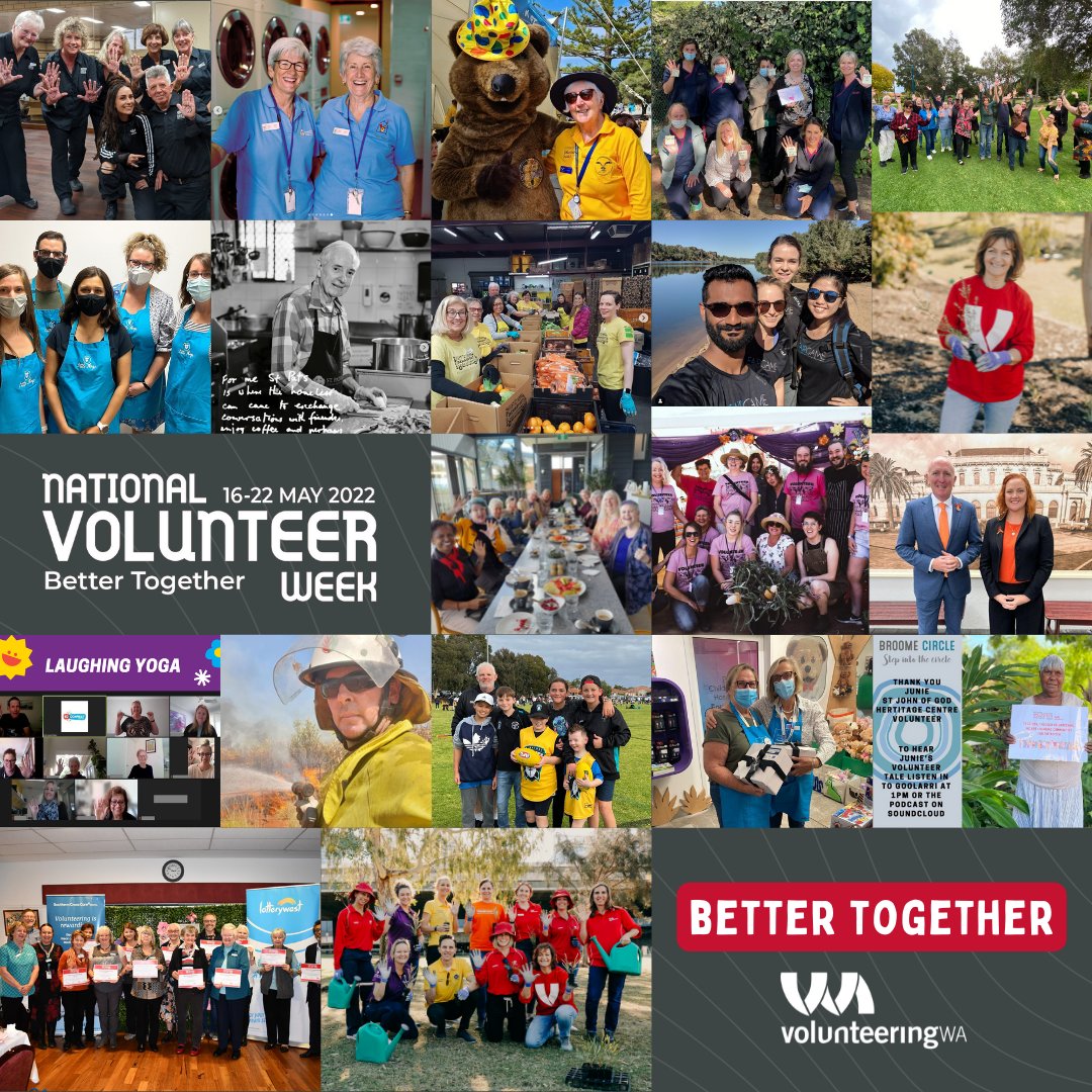 Thank you to everyone for celebrating our incredible volunteers and sharing the volunteering spirit online and in person. We were thankful to see hundreds of #NVW2022 activities and events held in Western Australia. 

Remember to save next year's date, 15 - 21 May 2023!