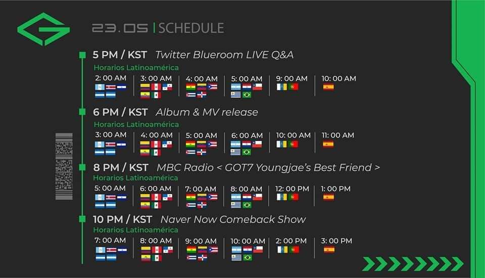 Por si no tenían o no sabían de los horarios que se tienen para mañana aquí se los dejo <3 ¿ya están readyyy?! 💚🔥

#GOT7 #GOT7_HomecomingDay2 #GOT7HOMECOMING
#GOT7Comeback #GOT7FOREVER 
@GOT7