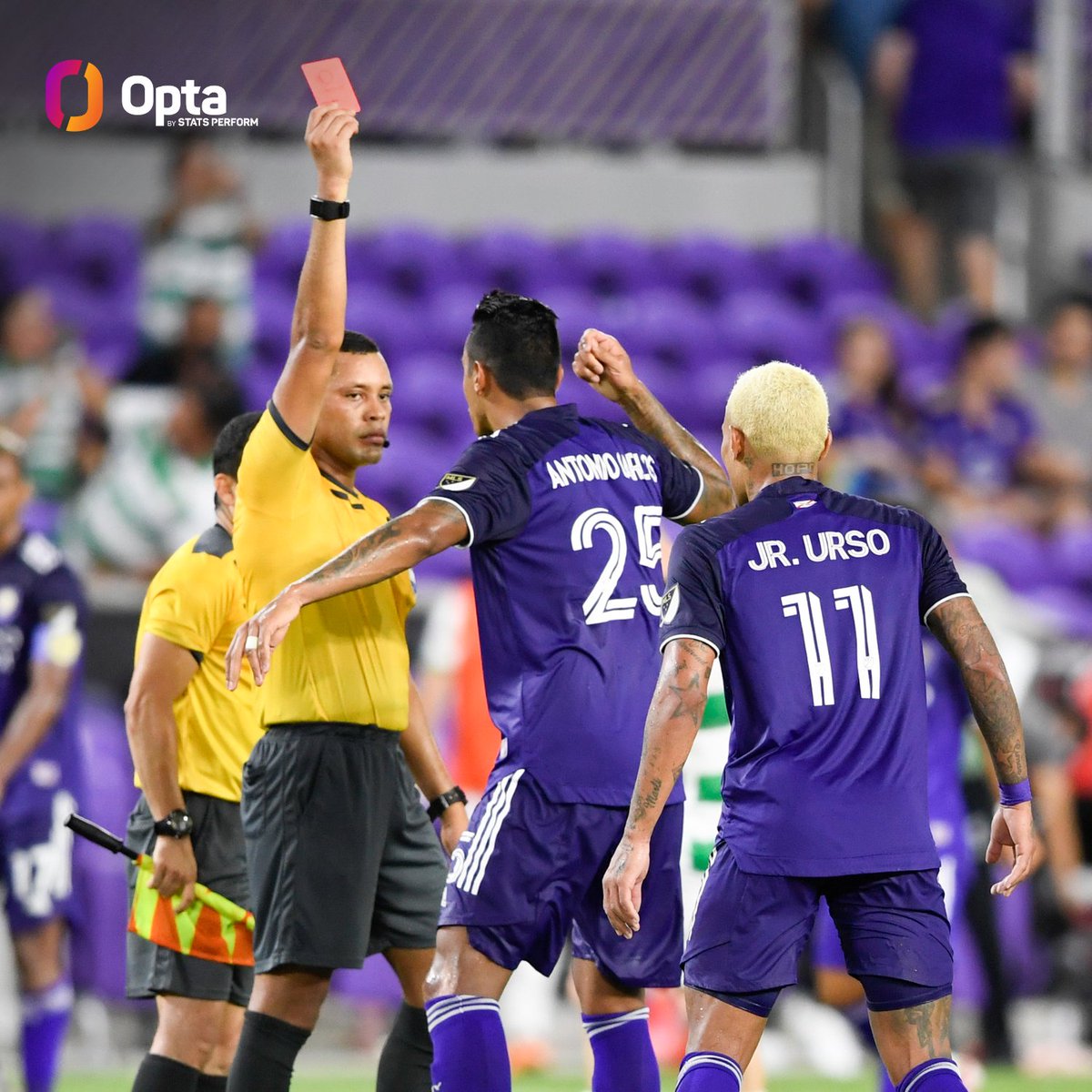 OptaJack's tweet photo. 7 - Orlando City has had multiple players sent off in an @MLS match for the seventh time in club history. No other team has more than four such games since Orlando joined MLS in 2015. Reduced. https://t.co/Xn6SC49dFY