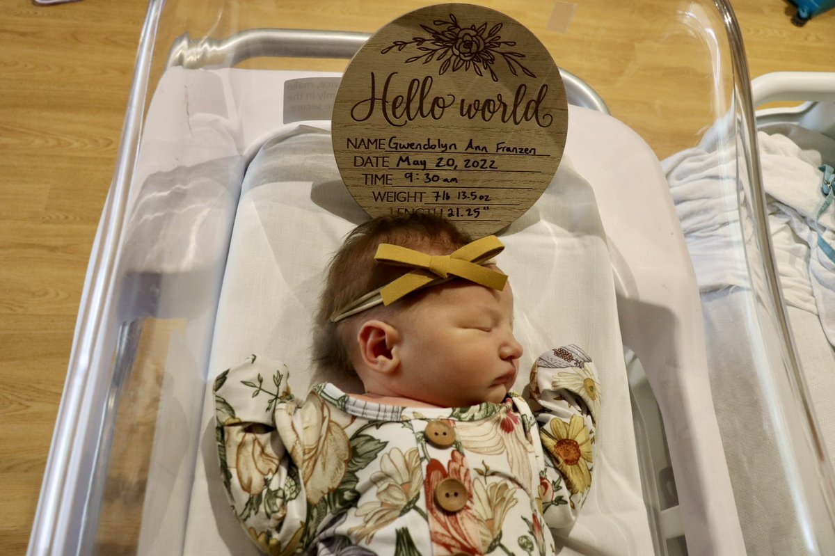 BradFranzen12's tweet photo. Welcome to Twitter, Gwendolyn Ann! I’m already coveting the 1 to 2 hours of sleep I’m able to fit in at random points during the day, but I’m so grateful for this bundle of joy. @Flabbeyabbey10 https://t.co/wcO08pBPwv