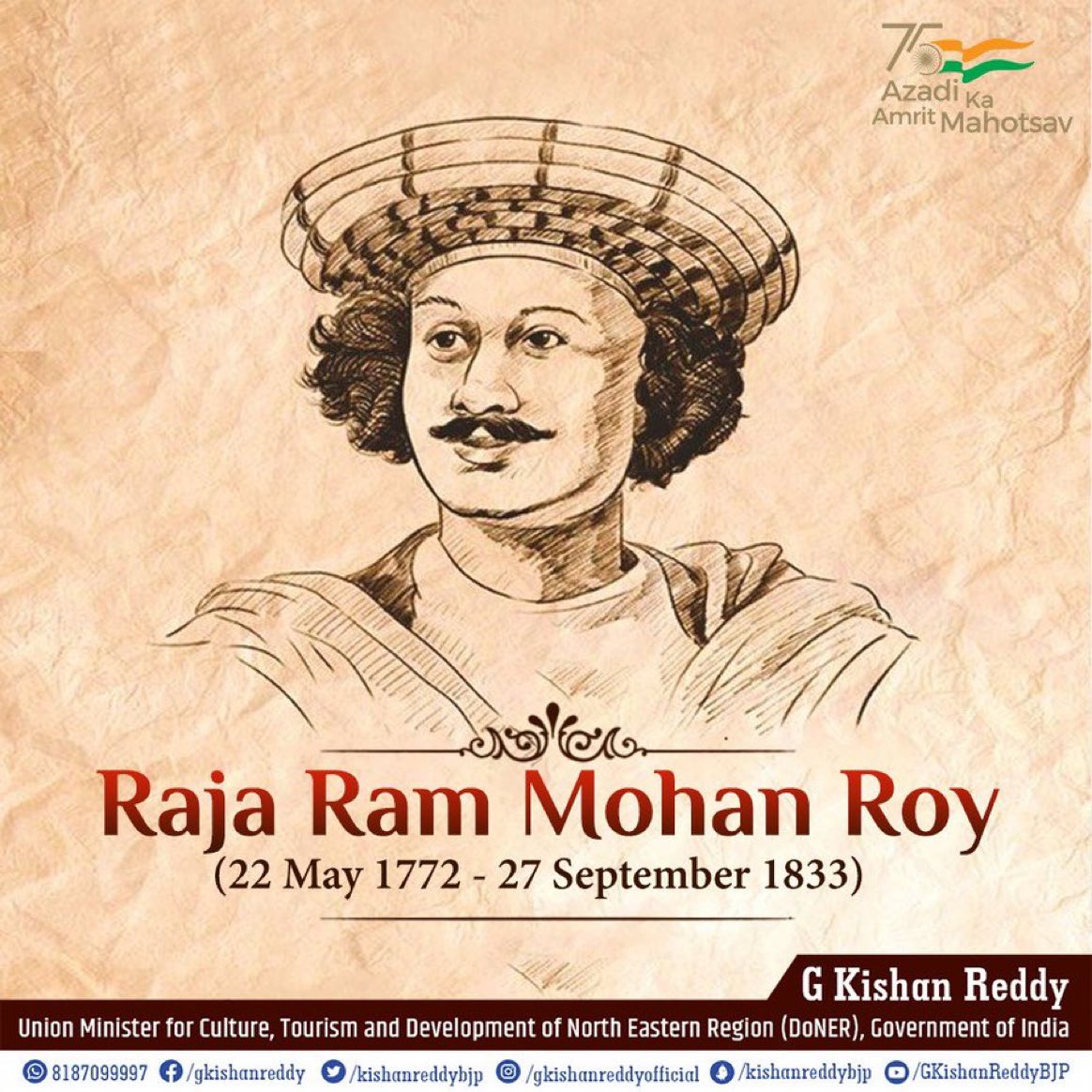 Humble Homage to the great social reformer and the 'Founder of Brahmo Samaj' Shri #RajaRamMohanRoy Ji on his birth anniversary.

An Educationist and a Champion of #WomensRights, he dedicated his life to the upliftment of women and downtrodden.

👉🏼 britannica.com/biography/Ram-…