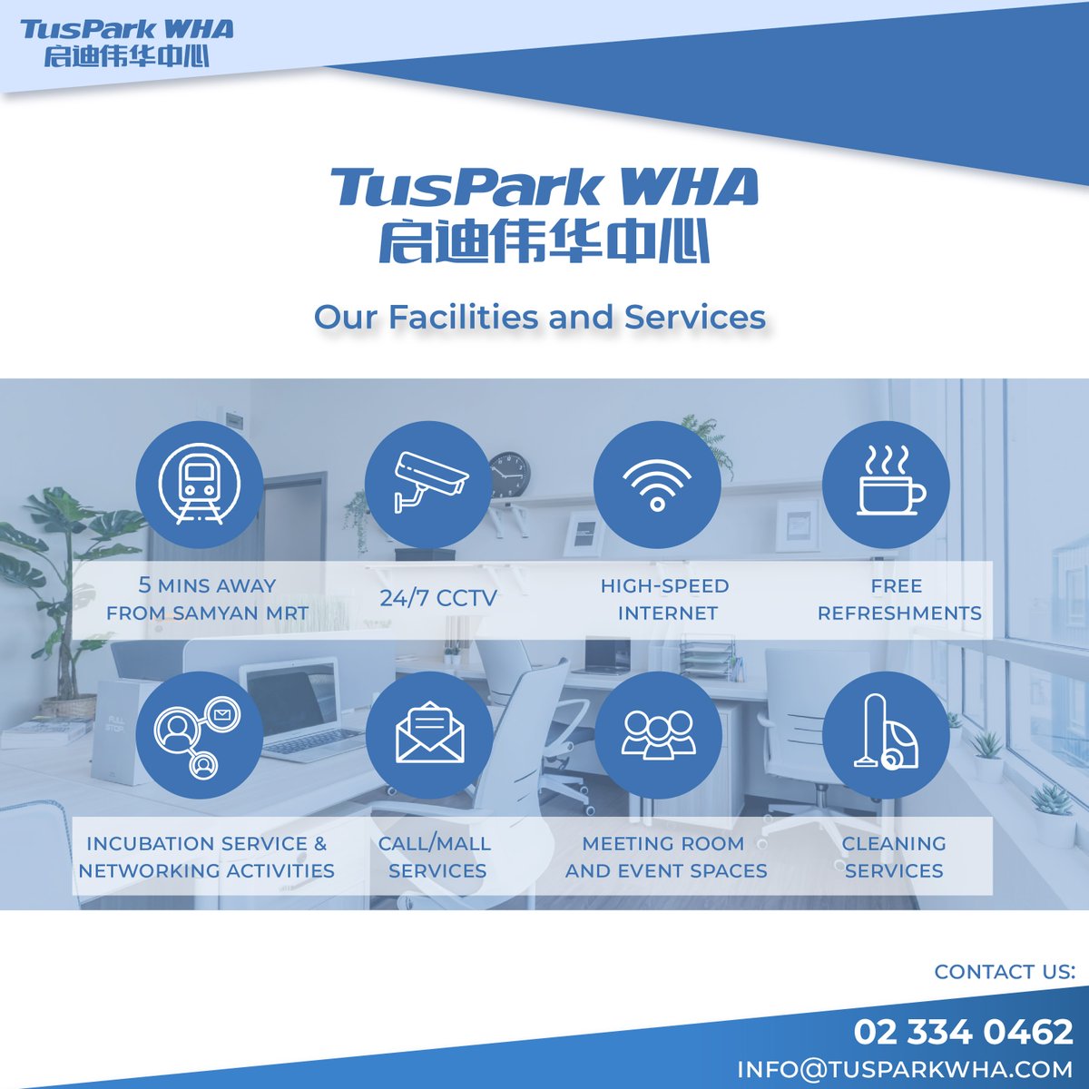 TusparkWHA's tweet photo. 🚀TusPark WHA provides private office for rent start from 3,300 Baht/month
🔹Virtual offices start from 1,999 Baht/Month 
📍Located in Sam Yan, prime location in downtown Bangkok
👉02 334 0462, info@tusparkwha.com  
🌐https://t.co/jAQqFFPyT1  
#TusParkWHA #ออฟฟิศให้เช่าสามย่าน https://t.co/jUui9usdRe