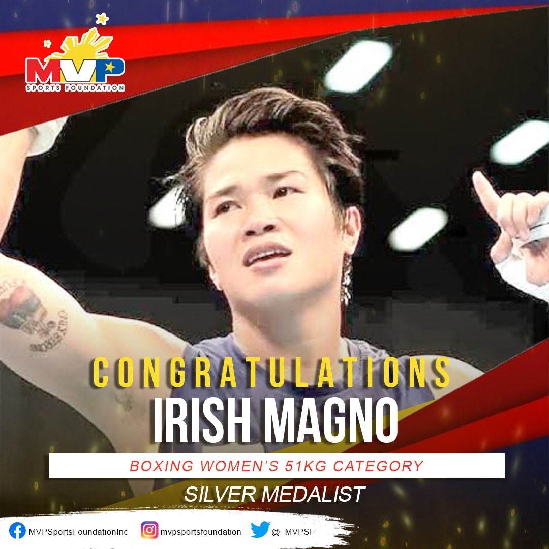 Congratulations Irish Magno for winning a silver medal in the women's -51kg during the 31st Southeast Asian Games! We are proud of you! 🇵🇭💪🥊

Follow us on our social media handles! IG/FB/Twitter👉🏼 mvpsfph 

#TungoSaGinto
#SEAGames2022