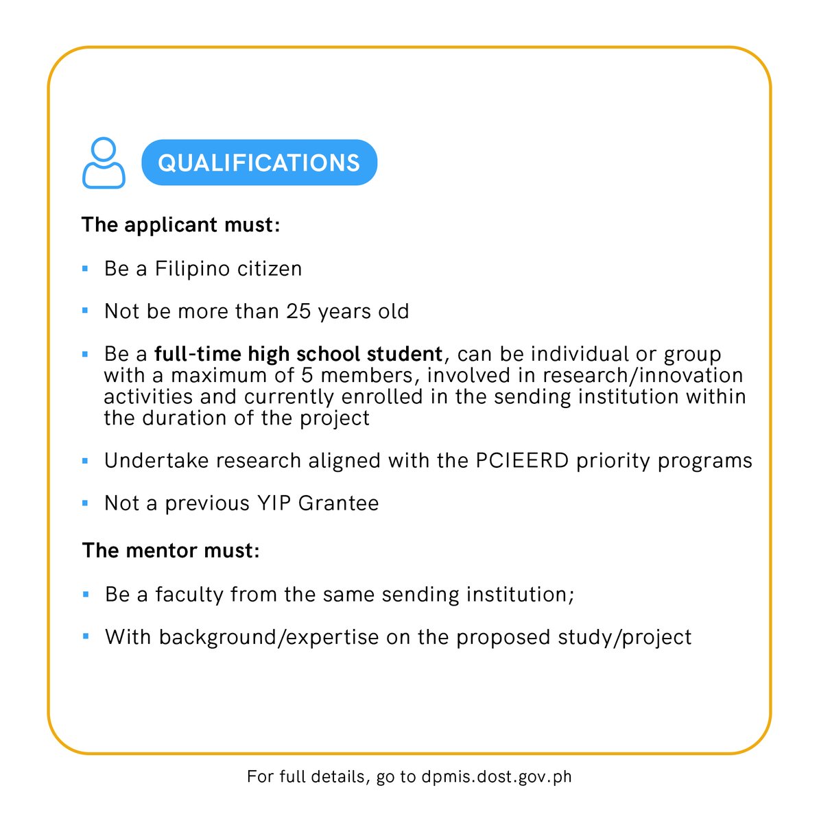dostpcieerd's tweet photo. Narito na ang exciting part, mga kabataan! ✨
The Call for Proposals for the DOST-PCIEERD Young Innovators Program is now open for submissions until 30 June 2022, 5:00 PM!

For more details, visit https://t.co/hVKYh316fb
#PCIEERDYIP2022 #callforproposals #innovation @DOSTphl https://t.co/BonRynohjj