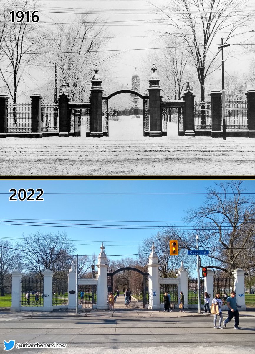 UrbanThenAndNow's tweet image. #TrinityBellwoods gates, Queen St West, #Toronto. @Trinity_College was est. 1851 by John Strachan, also founder of King's College, now @UofT. Most original buildings were demo'd in the 1950s except for these gates at Strachan Ave (restored '05) &amp;amp; St Hilda's house. #TorontoHistory