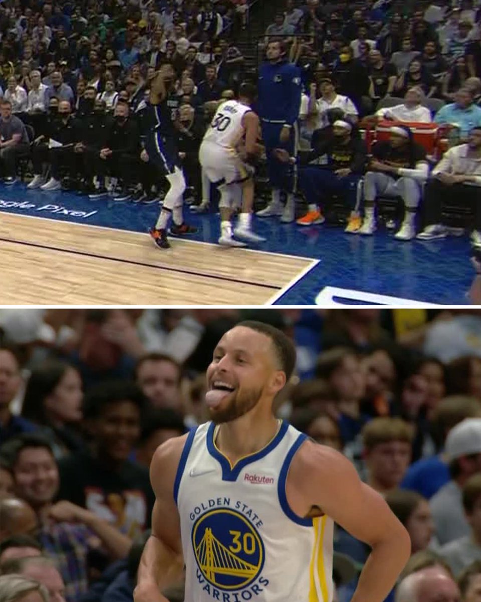 SportsCenter's tweet photo. Steph turned to the bench before the ball went in 🤧 https://t.co/VEFu8i4E9k