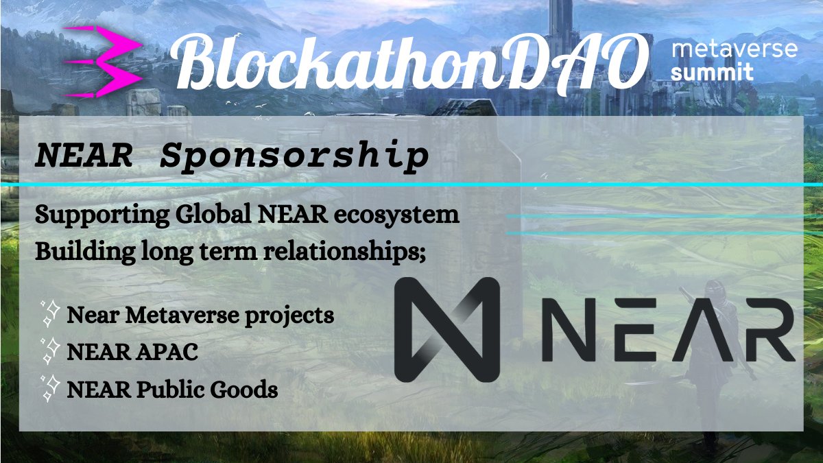 Blockathon_DAO's tweet image. Announcing our next sponsorship for the #Metaverse #blockathon; @NEARProtocol!✨

Committed to support NEAR long term; specifically projects/ecosystems🌱🚀

@realitychain @arsanesia @NEARHub_online @Near_indonesia @4NTSGuild
 
@AlejandroVBeta1 @derymars @djjeffgold @danieltbar
1/