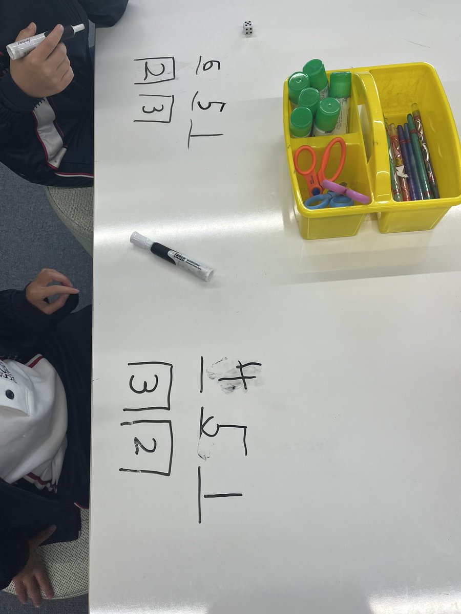 LauraDavo28's tweet photo. Learning place value and comparing number value, through the activity “bin game”. Ss roll dice and create number, highest wins. A great game for ss to communicate their reasoning for placing a number eg: “I rolled a 1,I will place that in the bin as it’s a low number”. #acuedu_p https://t.co/cChmDriVxD