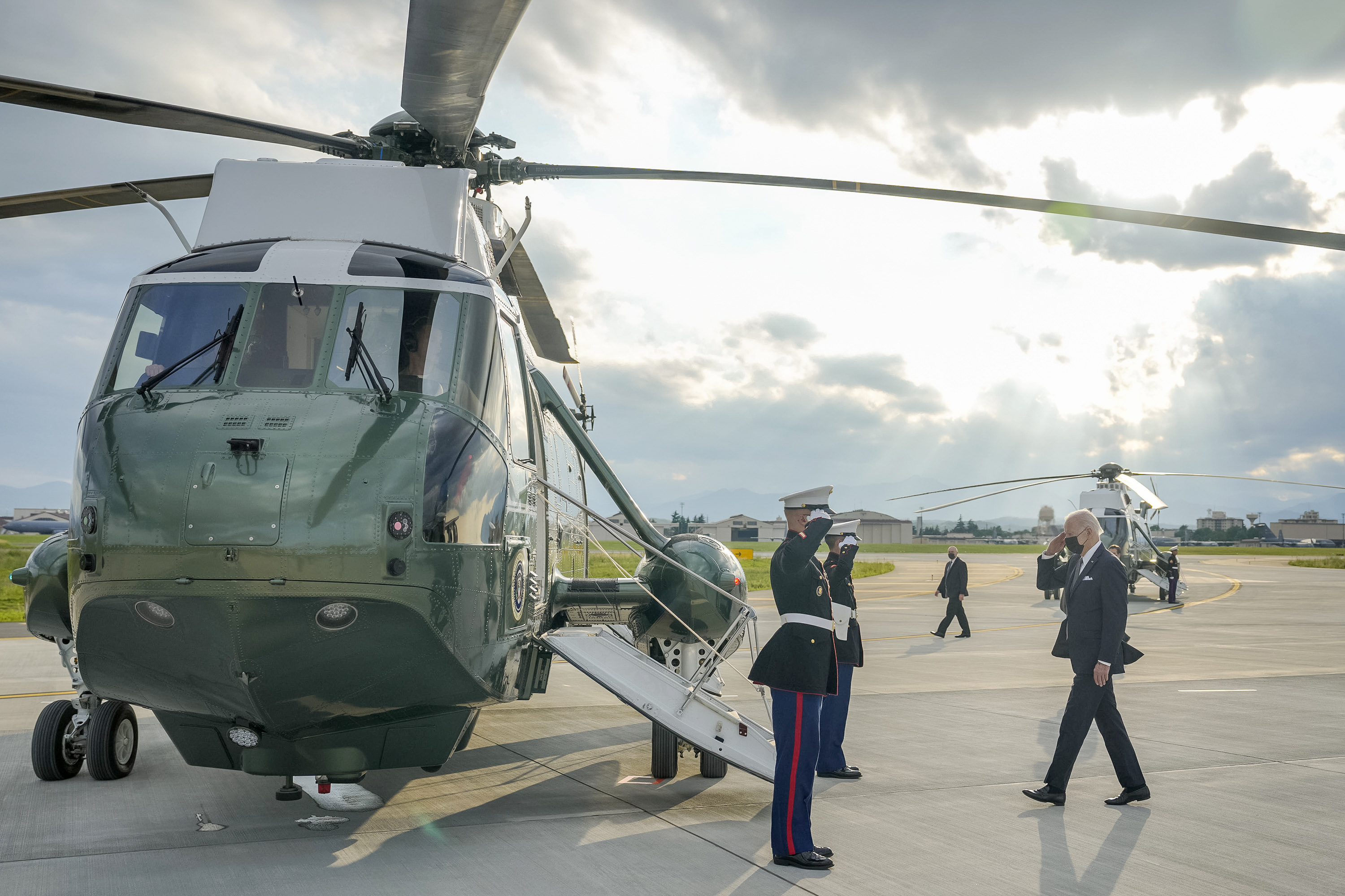 President Biden boards Marine One at Yokota Air Base