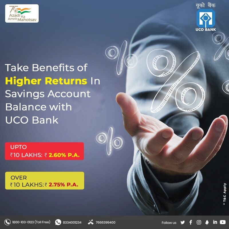 UCOBankOfficial's tweet photo. You deserve the finest in terms of ease, comfort, and perks. #UCOBank Savings Account is the answer to all of your demands, with better interest rates and other tempting discounts. Invest today.
#FixedDeposit #HigherInterest #SavingAccount #AzadiKaAmritMahotsav https://t.co/eMPa1aYbOk