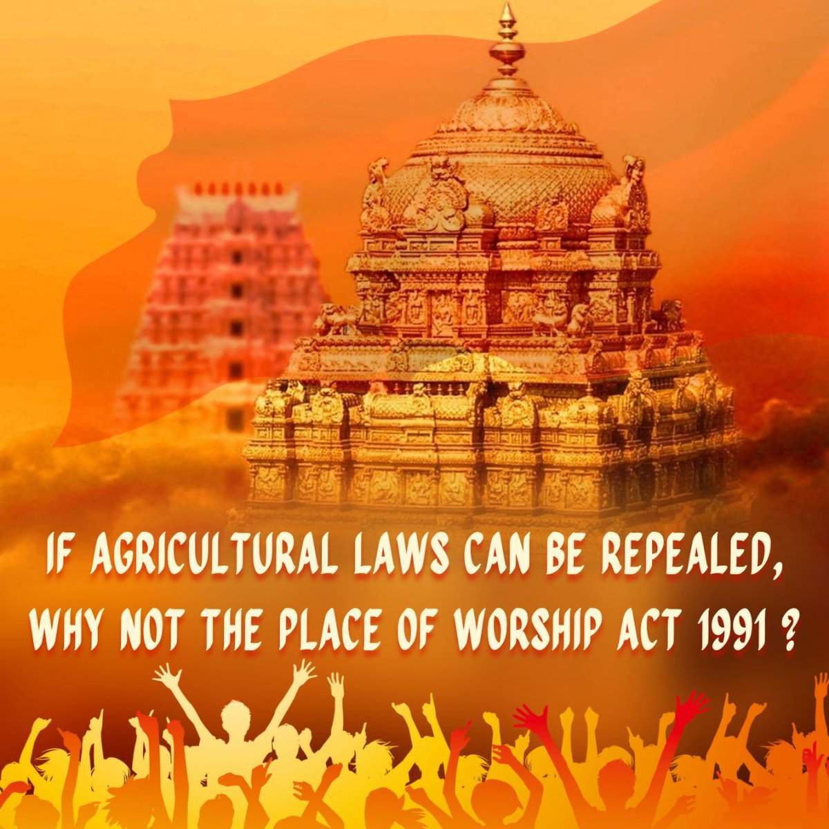 #Remove1991WorshipAct 
Juba Juba per bol hai hindu dharm Anmol hai jo gumnam Shahid hue unko Naman hamara hai
Kattar Hindu ham naya itihaas rachaenge
Jago Hindu Jago 
Ab hamari Bari hai
Waqt a gaya hai ab
Yah duniya Ko dikhana hai
Ki hindu dharm ka palda Bhari hai
Jay Siyaram om