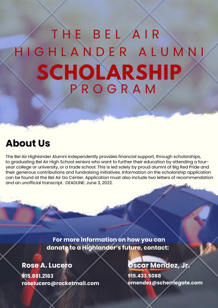 Jake Valtierra (@ba_highlanders) on Twitter photo #BigRedPrideโs Alumni Association Invites All Graduating Seniors to Apply for These Wonderful Scholarship Opportunities!!
Letโs Go <a href="/BelAirHigh/">Bel Air HS</a> Highlanders ๐!! We Are #LoyalForever โค๏ธ๐ #BigRedPrideโs Alumni Association Invites All Graduating Seniors to Apply for These Wonderful Scholarship Opportunities!!
Letโs Go <a href="/BelAirHigh/">Bel Air HS</a> Highlanders ๐!! We Are #LoyalForever โค๏ธ๐