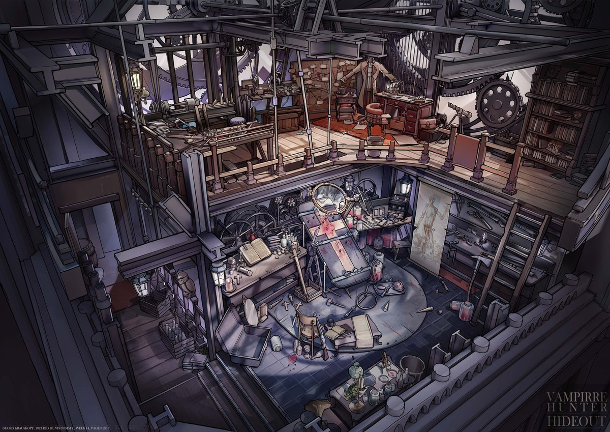 FengZhuDesign's tweet photo. Vampire hunter's secret lair and their vehicle. Designs by currently enrolled FZD student, Georg Krauskopf. https://t.co/p4iAInKIcY