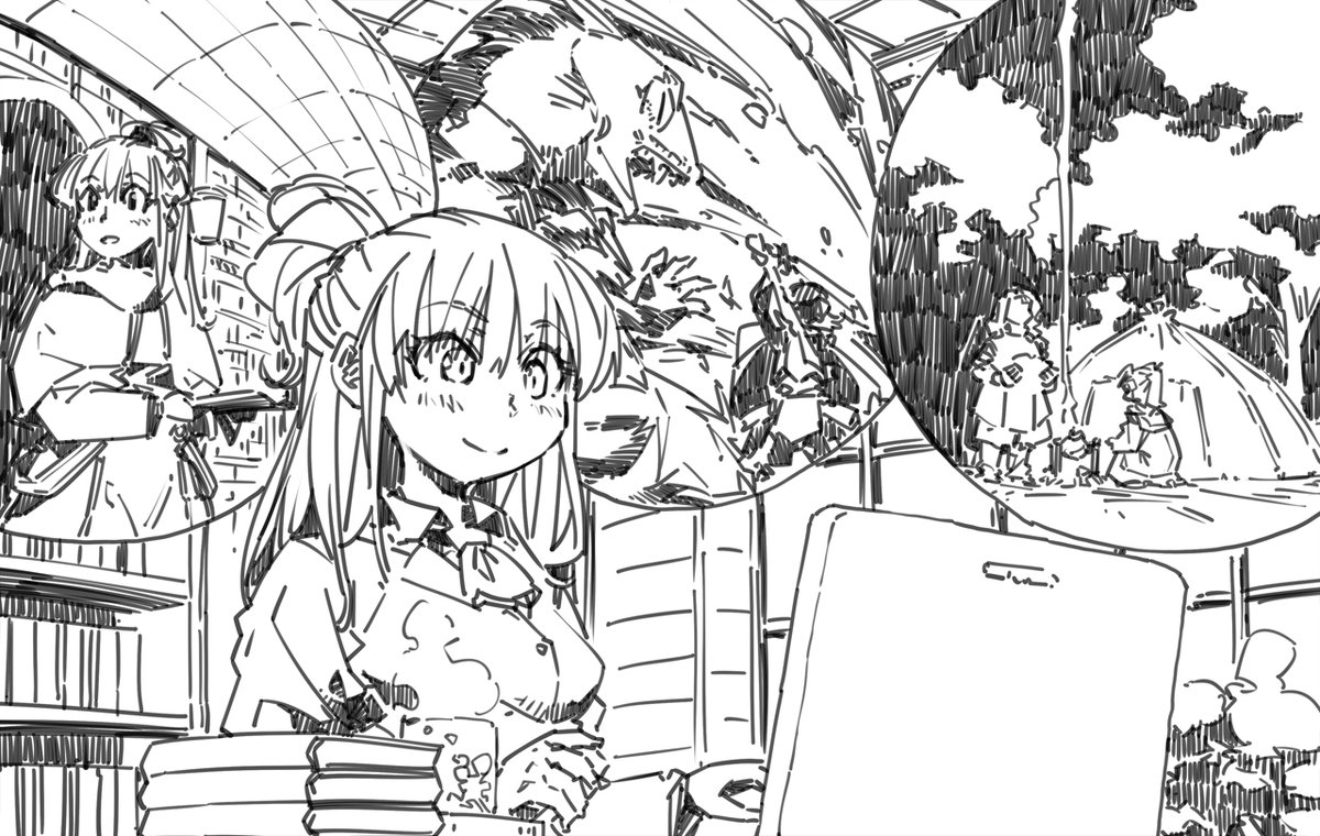 @Role_and_Roll 線画。お茶を飲みながら考えてるイメージ。 