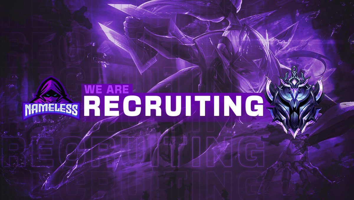 TheNamelessOrg's tweet photo. Nameless Diamond is now looking for applicants for the following positions: Top, Jungle, ADC, and Support. Are you good enough? #NamelessRise #NEEnergy https://t.co/ylsp8Z8Syr
