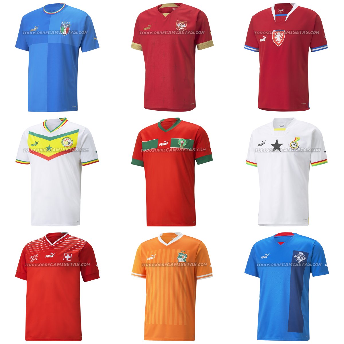 Todo Sobre Camisetas on Twitter: "🚨 Camisetas de selecciones nacionales Puma que serán lanzadas en las próximas semanas: Italia, Serbia (escudo nuevo), (escudo nuevo), Senegal, Marruecos, Ghana, Suiza, Costa de