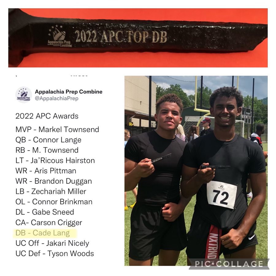 Humbled to receive the Top DB award @AppalachiaPrep in Tennessee with my teammate Jakari Nicely who won the Top UC QB. Props to all my LB teammates who showed up and showed out. <a href="/CoachHarless55/">Coach Harless</a> <a href="/CoachJoeRudolph/">Joe Rudolph</a> <a href="/western_va/">Western VA Recruiting News</a> @MarkIveyUofL90 <a href="/Coach_PatKuntz/">Coach Pat Kuntz</a> @SGasperWVU <a href="/Co_Jackson21/">Chevis Jackson</a>