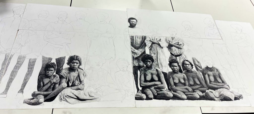 I’m in my art studio today working on this drawing. For my Cairns solo exhibition in June ✏️💕✊🏾🔥