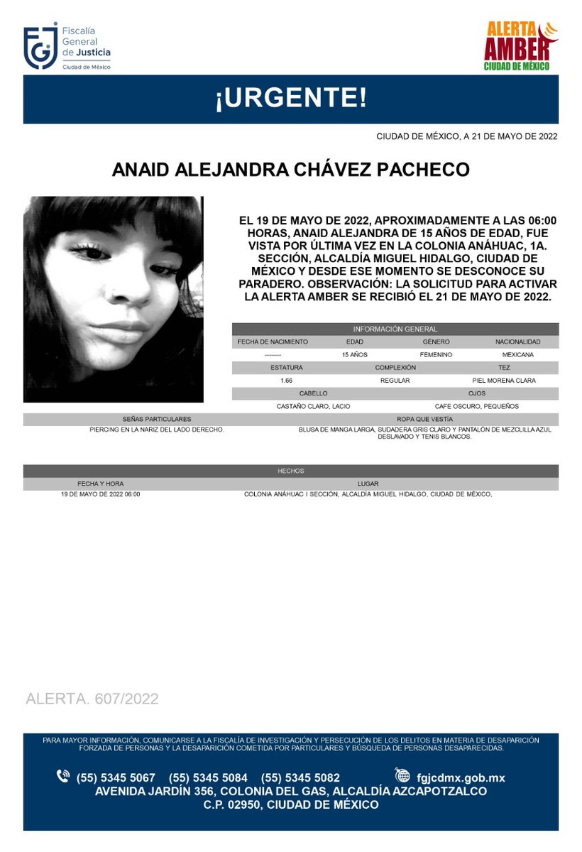 PrevencionNeza's tweet photo. #AlertaDeBusqueda 👤 | Solicitamos de tu apoyo para localizar a #Anaid Alejandra Chavez Pacheco.

Cualquier información relacionada con su paradero, por favor comunícate al 55-53-45-50-80.

¡Comparte, tu ayuda es muy importante! https://t.co/ljwpwTS44f