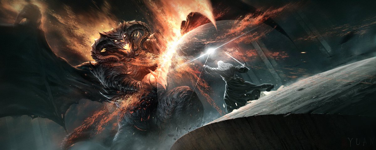 #FANART  #TheLordoftheRings 卡扎督姆桥，甘道夫与炎魔对峙。