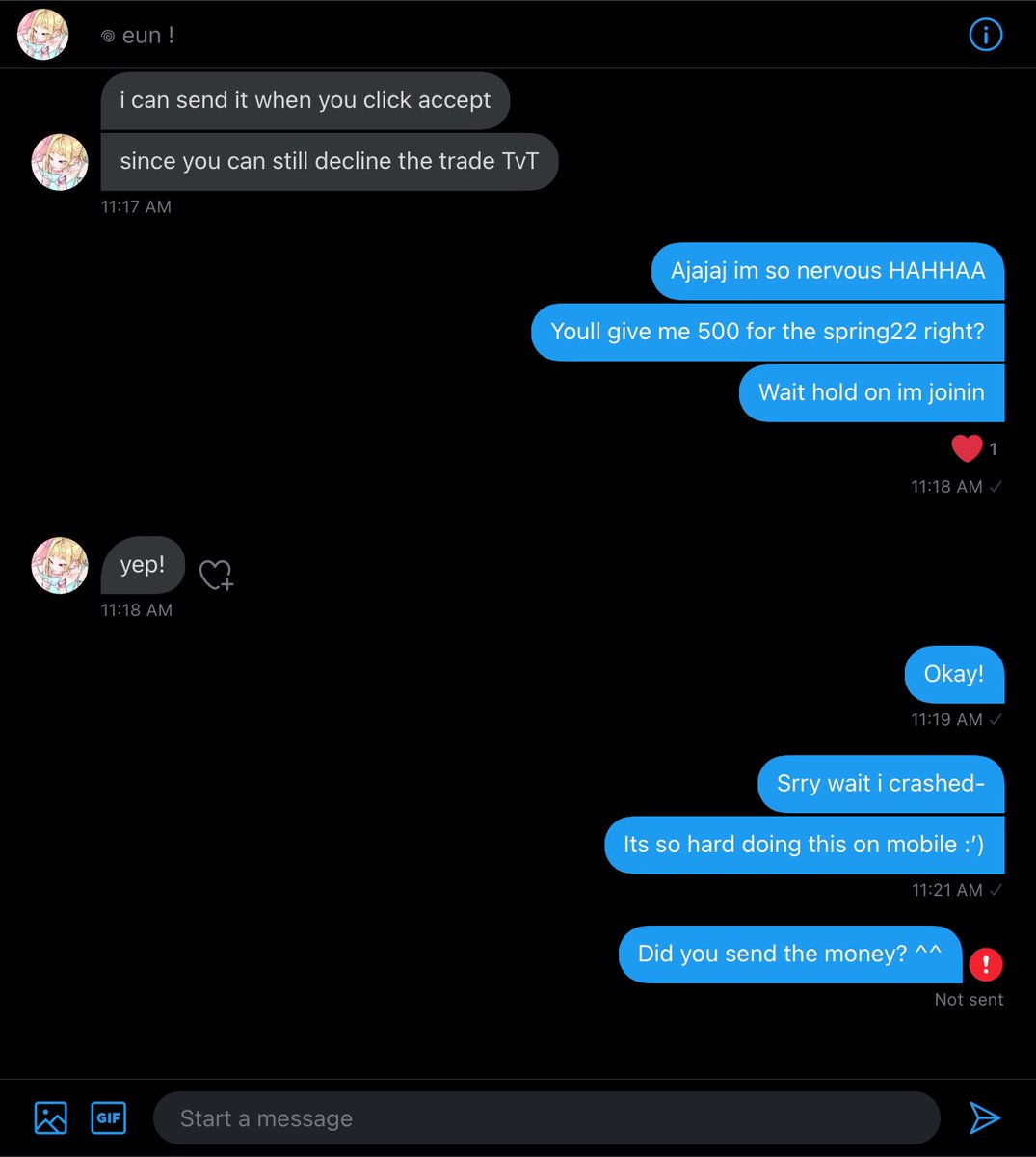 harruwon's tweet photo. Woo got scammed !! Their user that they use for trading is oofiesXDLOLF on roblox. They change their twitter name after their trades so they wont get scam reports :) https://t.co/XHm4I5v871