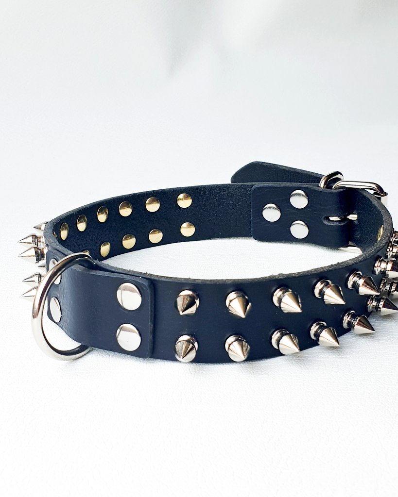 Spikey #collar made of thick, black cattle #leather. 
#petplay #bdsm #leathercollar #leathergear #spikes