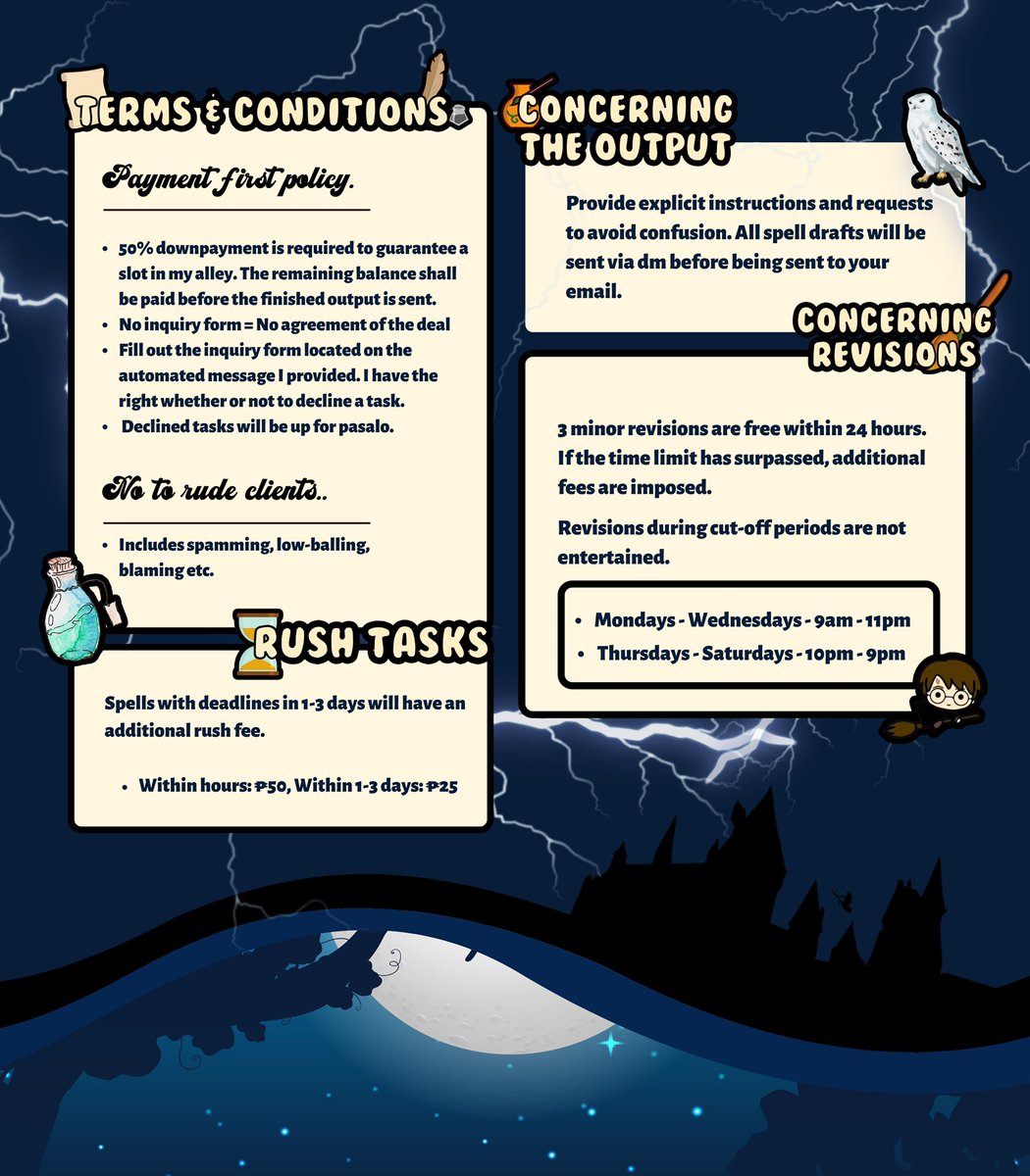 moricomms's tweet photo. 🪄𝔈𝔵𝔭𝔢𝔠𝔱𝔬 𝔓𝔞𝔱𝔯𝔬𝔫𝔲𝔪!⚡️

 🚂💨 Please find enclosed a list of all necessary familiars.

🦉feedbacks: #morilegit
🐈‍⬛ samples: #morispells
🐀tracker: #trackmori

We await your owl in our direct messages by no later than your preffered deadline.

Yours trully, Mori ⚯͛ https://t.co/g1sCEmlSxv