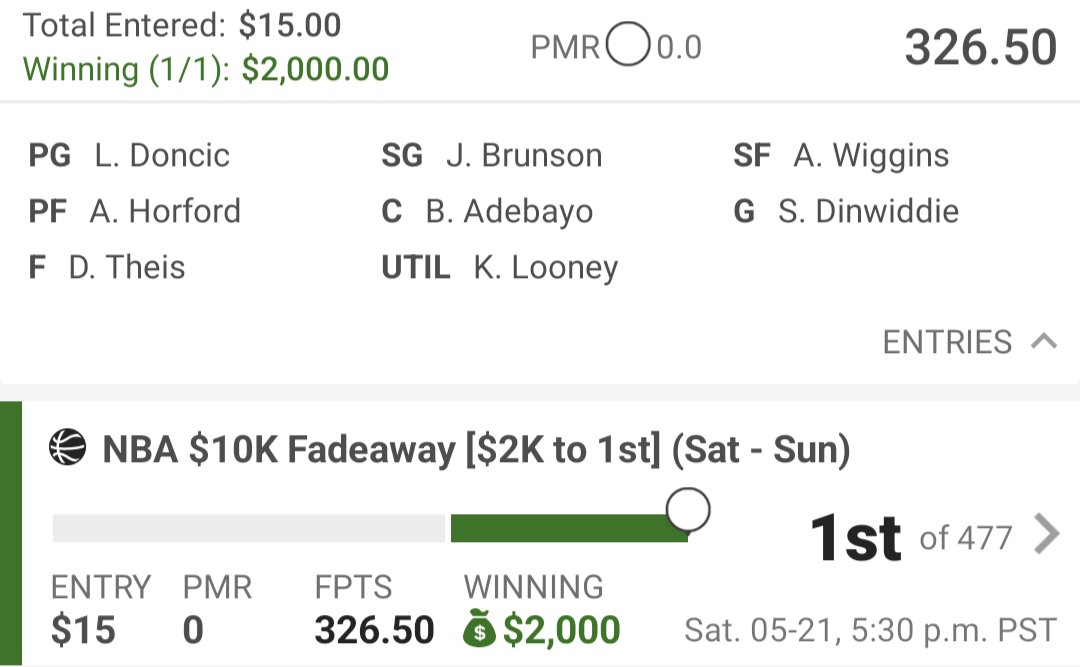 maple Jordan making me loonies #DraftKings #DFS