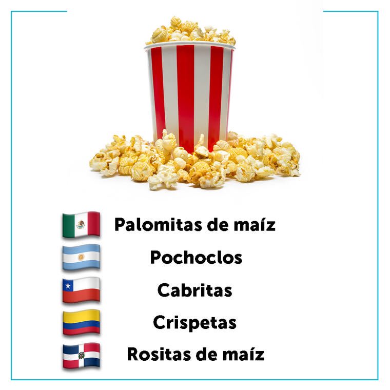 TODOSJUNTOS2022's tweet image. Siempre que vamos al cine a ver un estreno de una película, es imposible no comprar un paquete de “cabritas”, es por eso que te queremos preguntar lo siguiente; ¿Sabes como se le dice a las “cabritas” en los otros países de Latinoamérica?.